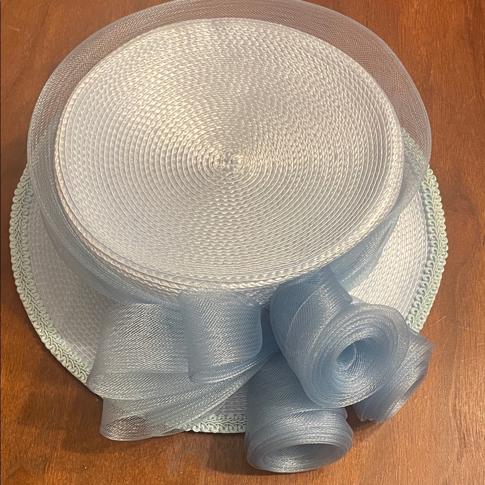 Blue Derby Church Hat Mesh Rosette Tea Party Wedding - Picture 7 of 14